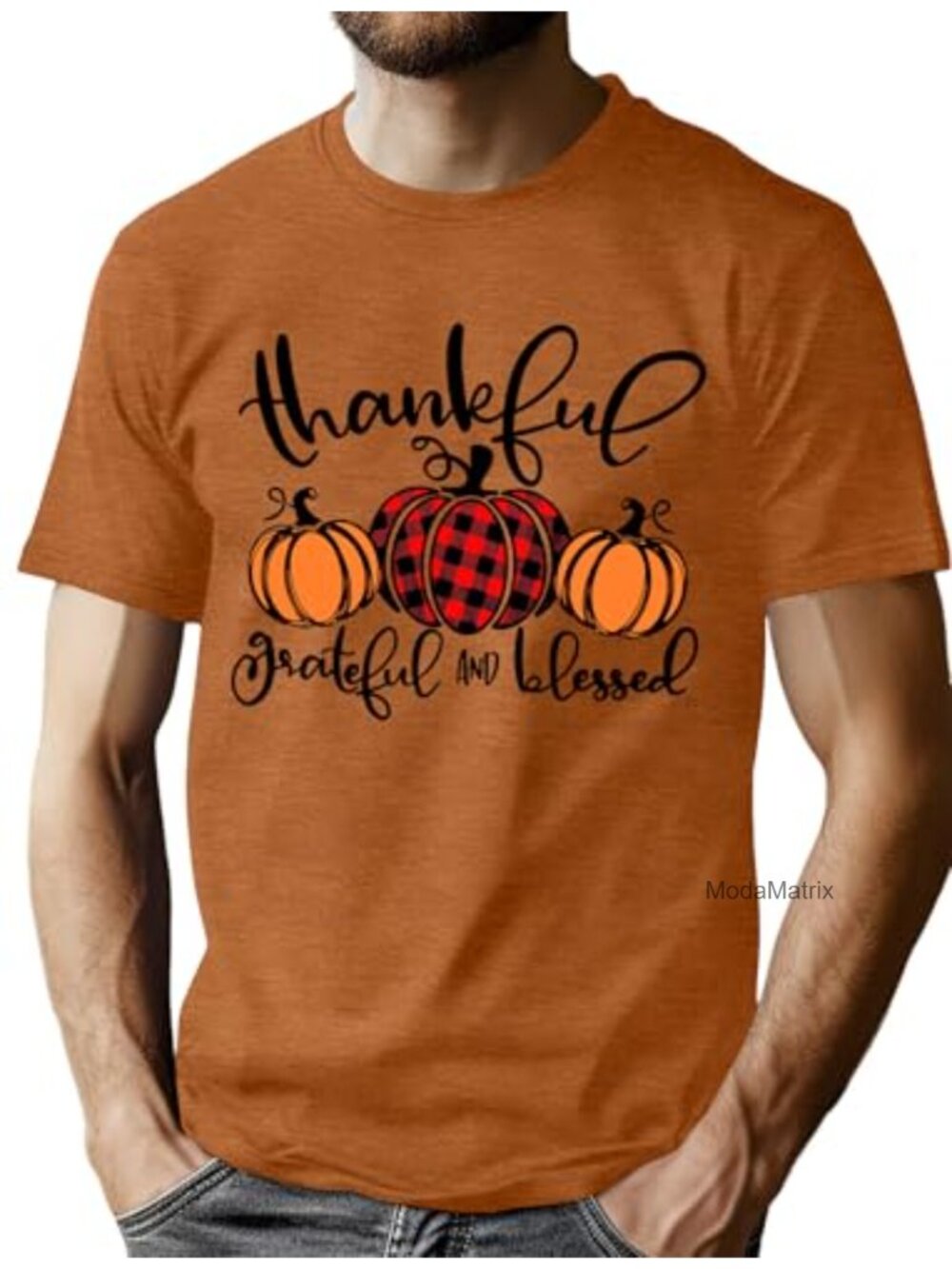 Men's Thanksgiving Graphic T-Shirt Short Sleeve Thankful Grateful Blessed